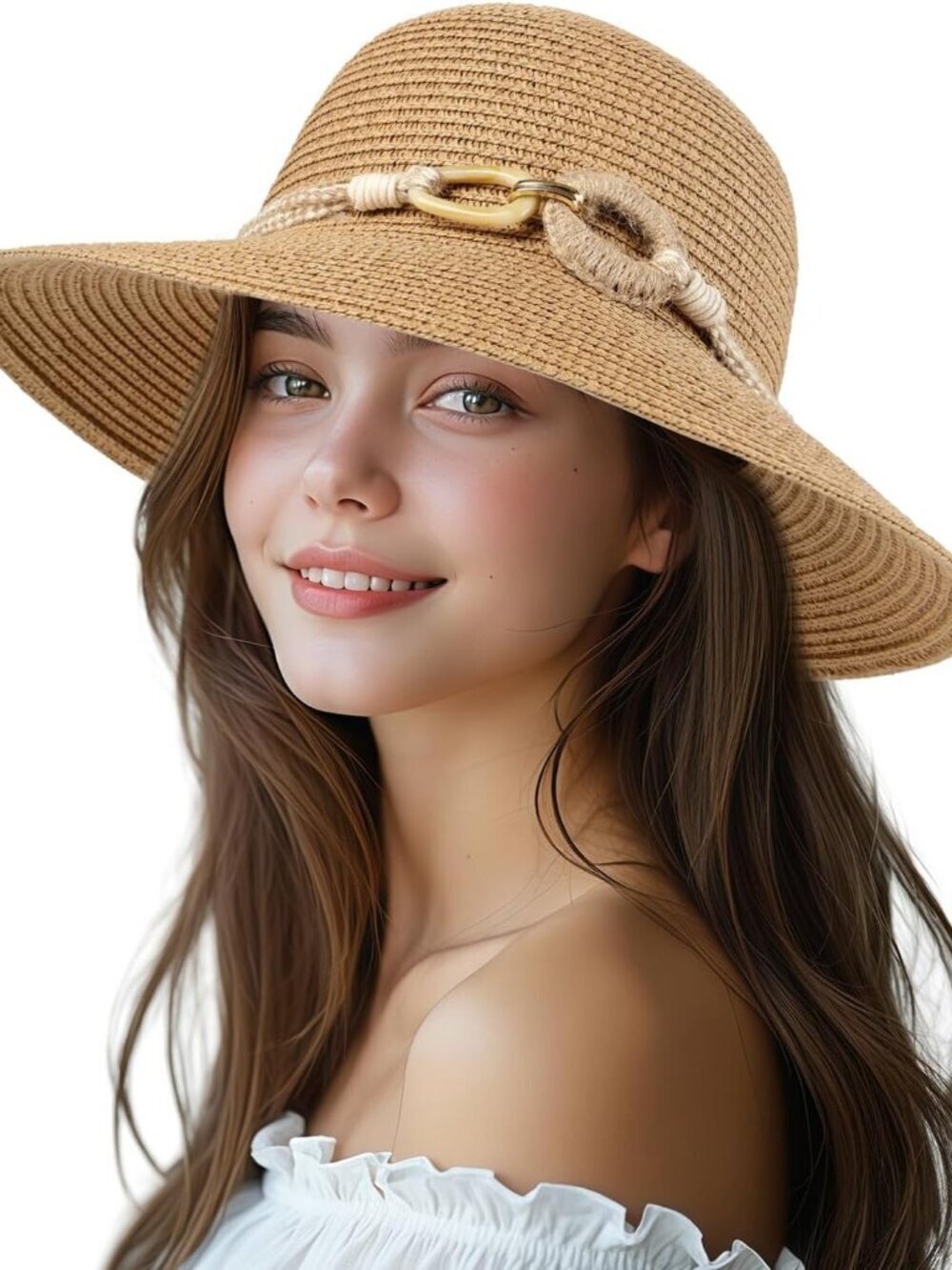 Women's Beach Sun Straw HatsUPF 50+ UV Sun Protection Wide Brim Buckle Khaki